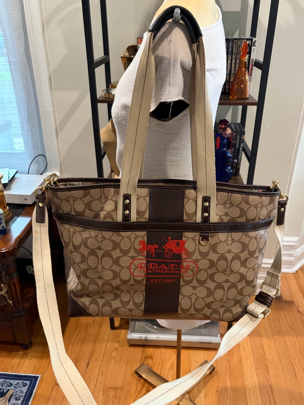 🛑 Coach Heritage Stripe Diaper Bag with Tattersall Interior - 11763